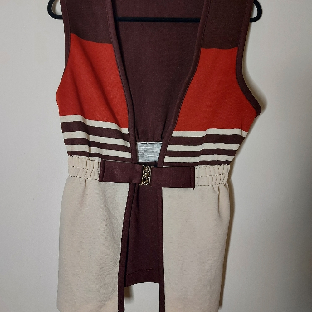 70s orange and brown buckle vest